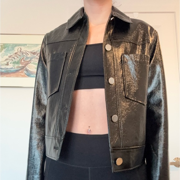Faux cuir fake leather glossy black jacket - Picture 1 of 14